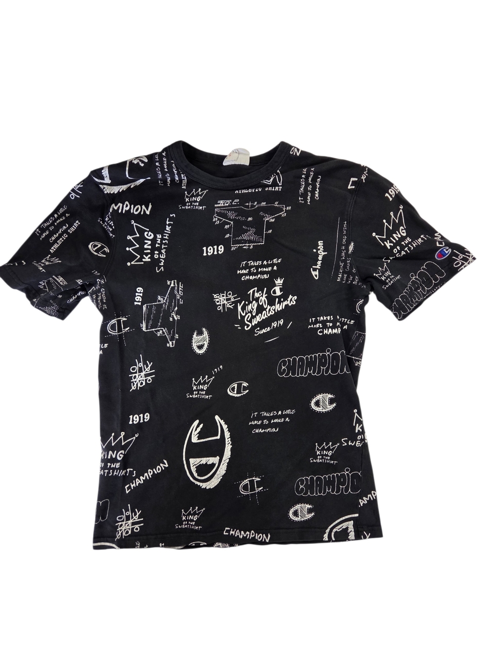 Champion Heritage Logo Graphic Print Black Short Sleeve Crew Neck T-Shirt Small